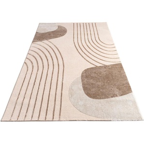 Teppich PACO HOME Tuana 216 Teppiche Gr. B: 240cm, 15mm, L: 340cm, beige Kurzflor, modernes Design, Regenbogen, Hoch-Tief Struktur, Scandi-Look