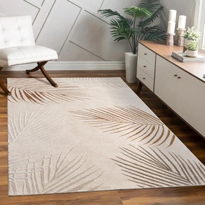 Teppich PACO HOME Tuana 218 Teppiche Gr. B: 240cm, 15mm, L: 340cm, beige Kurzflor, modernes Blätter Design, Hoch-Tief-Struktur, Wohnzimmer