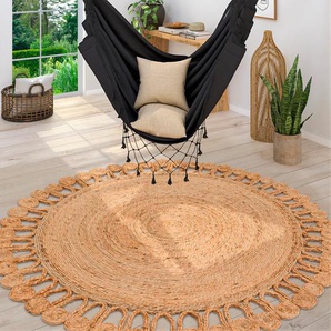 Teppich PACO HOME Viborg 597 Teppiche Gr. Ø 200 cm, 13 mm, 1 St., beige (natur) Esszimmerteppiche handgefertigter Natur-Teppich, Jute, Modern, Boho, Ethno