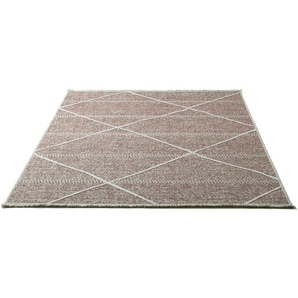 Teppich SANSIBAR Braderup Teppiche Gr. B: 200cm, 2mm, L: 290cm, rot Fransenteppich Flachgewebe, modernes Scandi Design, Motiv Rauten, mit Fransen