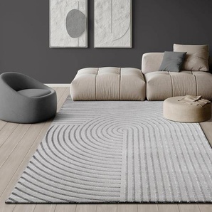 Teppich THE CARPET Knight, grau, B:240cm H:12mm L:340cm, Polyester, Teppiche, moderner Wohnzimmer Teppich elegant glänzender Flor