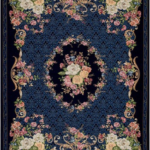 Teppich THEKO Flomi Floral Teppiche Gr. B/L: 160 cm x 230 cm, 3 mm, 1 St., blau Baumwollteppiche gewebt, Blumen Design, ideal im Wohnzimmer & Schlafzimmer