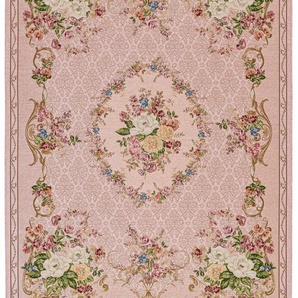 Teppich THEKO Flomi Floral Teppiche Gr. B/L: 160 cm x 230 cm, 3 mm, 1 St., rosa (rose) Baumwollteppiche gewebt, Blumen Design, ideal im Wohnzimmer & Schlafzimmer