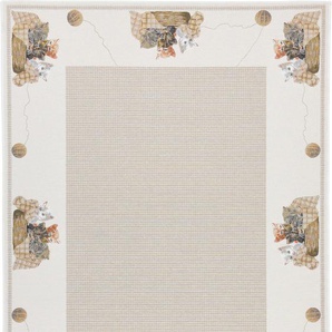 Teppich THEKO Flomi Kitten Teppiche Gr. B/L: 240 cm x 340 cm, 4 mm, 1 St., beige Baumwollteppiche mit Bordüre und niedlichem Katzenmotiv