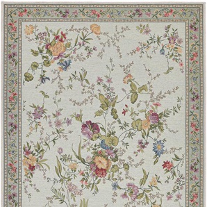 Teppich THEKO Flomi Sagrini Teppiche Gr. B/L: 160 cm x 230 cm, 4 mm, 1 St., grün (mint) Baumwollteppiche Flachgewebe, Pastell-Farben, Blumen Design