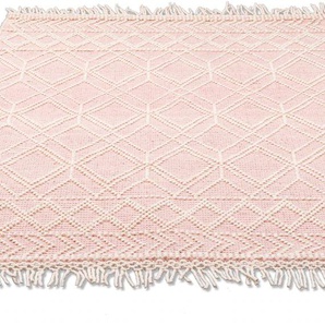 Teppich TOM TAILOR HOME Colored Macrame Teppiche Gr. B: 190cm, 10mm, L: 290cm, rosa Fransenteppich Handweb Teppich, reine Wolle, handgewebt, mit Fransen, Scandi Design