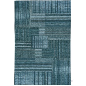 Teppich TOM TAILOR Stripy Pat Teppiche Gr. B: 155cm, 5mm, L: 230cm, blau (türkis) Flachgewebe, modernes Patchworkdesign, gestreift, Chenille, Wohnzimmer