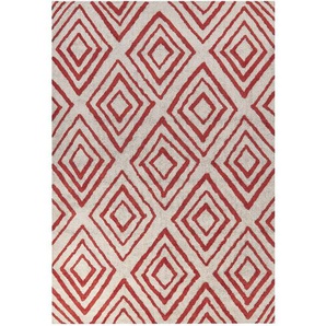 Beliani - Teppich Weiß / Rot Baumwolle 160 x 230 cm Rechteckig Geometrisches Muster Boho Fußbodenheizug Geeignet Wohnzimmer Schlafzimmer Esszimmer