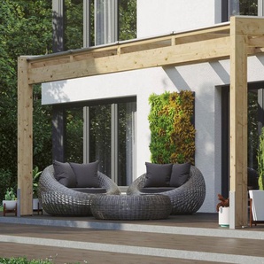 Terrassendach SKANHOLZ Novara Terrassenüberdachungen Gr. B/H/T: 450 cm x 274 cm x 259 cm, naturbelassen, beige (natur) BxT: 450x259 cm