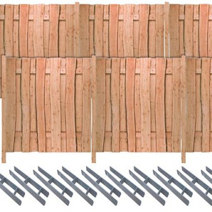 TETZNER & JENTZSCH Sichtschutzelement LAKEWOOD 8 Zaunelemente Rustikale Optik dank Fertigung aus Bonanzabohlen Gr. H/L: 180 cm x 18,99 m, Pfosten: 11 St., beige (natur) Sichtschutzelemente