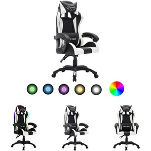 Gaming-Stuhl mit rgb LED-Leuchten Weiß und Schwarz Kunstleder - Bürostühle - Weiß - The Living Store