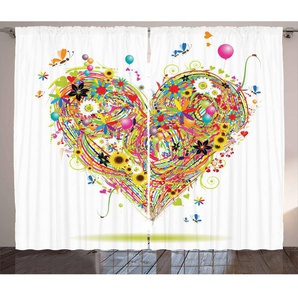 Rustikaler Vorhang, Aquarell-Liebe, Herz, Mehrfarbig Weiß