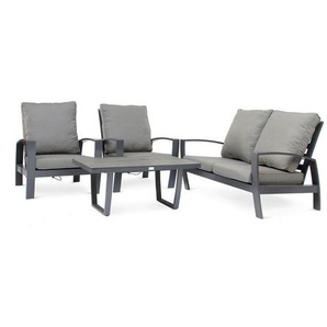 Tierra Outdoor Loungegarnitur, Grau, Anthrazit, Metall, Textil, Füllung: Komfortschaum,Komfortschaum, einzeln stellbar, eckig, lichtecht, rostfrei, Rückenlehne umklappbar, Loungemöbel, Loungemöbel-Sets