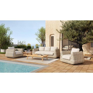 Tierra Outdoor Loungegarnitur, Teak, Weiß, Creme, Holz, Metall, Kunststoff, Textil, Teakholz, einzeln stellbar, lichtecht, Loungemöbel, Loungemöbel-Sets