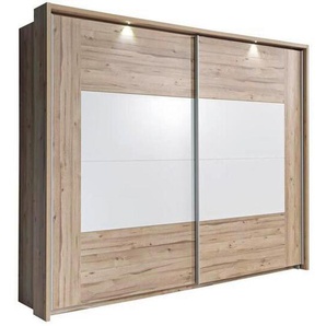 Time Schwebetürenschrank, Weiß, Plankeneiche, Holzwerkstoff, 2 Fächer, 270x210x61 cm, Beimöbel erhältlich, Schlafzimmer, Kleiderschränke, Schwebetürenschränke