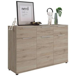 Time Sideboard, Eiche San Remo, Holzwerkstoff, 3 Fächer, 3 Schubladen, 135x91x40 cm, Beimöbel erhältlich, stehend, Wohnzimmer, Kommoden & Sideboards, Sideboards