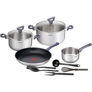 Topf-Set TEFAL Daily Cook Töpfe Gr. + Höhe 30 cm, schwarz (edelstahlfarben, schwarz) Topfsets Edelstahl-Töpfe mit stehendem Deckel,Ausguss,alle Herdarten,Induktion