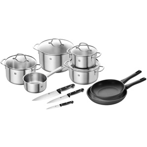 Topf-Set ZWILLING Flow/Shine/Twin Chef 2 Töpfe silberfarben (edelstahlfarben) Topfsets Induktion, inkl. 2 Pfannen 2428 cm, 3-teiligem Kochmesser-Set