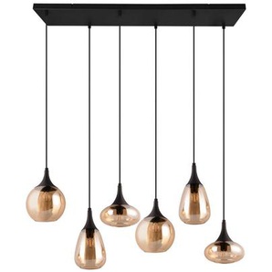 Trio Leuchten Hängeleuchte Lumina, Schwarz, Bernstein, Metall, Glas, 34.5x150x93.8 cm, Lampen & Leuchten, Innenbeleuchtung, Hängelampen, Pendelleuchten