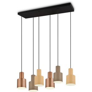 TRIO Leuchten Pendelleuchte AGUDO, Hängelampe 6-flammig exkl 6xE27 max 40W höhenverstellbar, Leuchtmittel wechselbar, warmweiß - kaltweiß, mehrfarbige Lampenschirme in beige taupe & coffee, Esszimmerlampe