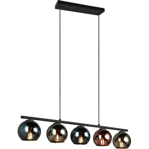 TRIO Leuchten Pendelleuchte SHELDON, Hängelampe 5-flammig exkl 5x E14 max 10W höhenverstellbar, Leuchtmittel wechselbar, warmweiß - kaltweiß, Metall Hängeleuchte mit bunten Glasschirmen Lampe Esszimmer Wohnzimmer