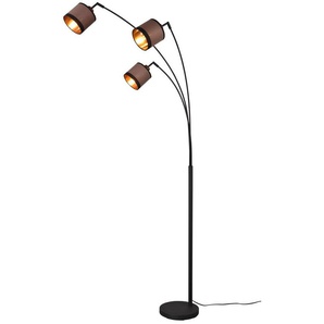 TRIO Leuchten Stehlampe DAVOS, Stehleuchte 3-flammig exkl 3xE14 max 28W Fußschalter 185cm hoch, Ein-/Ausschalter, Leuchtmittel wechselbar, warmweiß - kaltweiß, Stehlampe Metall mit 2-farbigen Stoffschirmen Bogenlampe Bogenleuchte