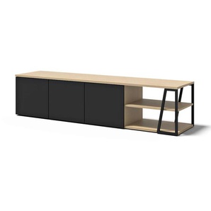 TV-Bank TEMAHOME Albi TV Tisch, Lowboard, TV-Schrank, TV-Board Sideboards Gr. B/H/T: 190cm x 45cm x 45cm, schwarz (eiche hell/ metall schwarz) Großzügiger Stauraum mit Türen und offenen Fächern