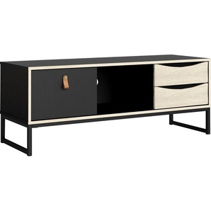 TV-Board ANDAS Stubbe Sideboards Gr. B/H/T: 117,2 cm x 45 cm x 40,0 cm, 3 St., schwarz 3 Schubladen, Ledergriffe für die größte Schublade, Breite 117,2 cm