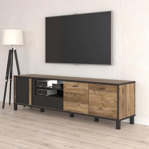 TV-Board FORTE Hayato, beige (schwarz, alpine kiefer), B:199,2cm H:56,4cm T:42cm, FSC-zertifizierter Holzwerkstoff, Dekorfolie, Sideboards, Breite ca. 199 cm