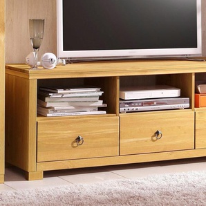 TV-Board HOME AFFAIRE Gotland, beige (gelaugt geölt), B:147cm H:51cm T:40cm, Sideboards, Breite 147 cm, mit Schubladen und offenen Fächern, Massivholz, FSC