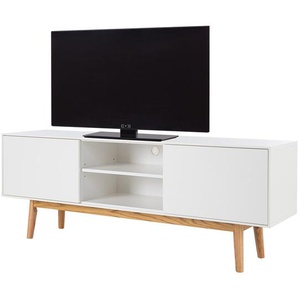 TV-Lowboard Front & Korpus: MDF Mitteldichte Holzfaserplatte , lackiert & beschichtet Gestell: Massivholz Eiche, lackiert Weiß/Weiß 160 x 40cm