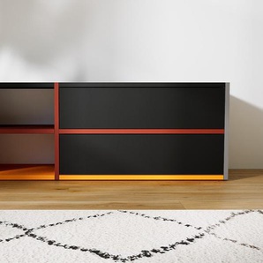 TV-Schrank Schwarz - Moderner Fernsehschrank: Schubladen in Schwarz - 115 x 40 x 34 cm, konfigurierbar