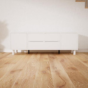 TV-Schrank Weiß - Fernsehschrank: Schubladen in Weiß & Türen in Weiß - 154 x 52 x 47 cm, konfigurierbar