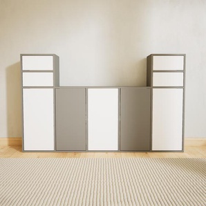 TV-Schrank Weiß - Fernsehschrank: Schubladen in Weiß & Türen in Weiß - 195 x 117 x 34 cm, konfigurierbar