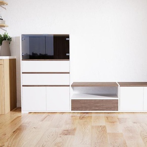TV-Schrank Weiß - Fernsehschrank: Schubladen in Weiß & Türen in Weiß - 226 x 119 x 47 cm, konfigurierbar