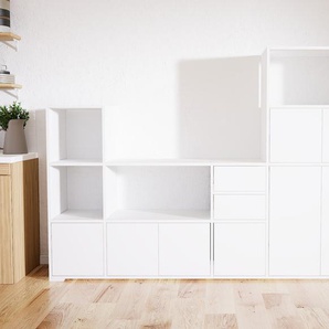 TV-Schrank Weiß - Fernsehschrank: Schubladen in Weiß & Türen in Weiß - 228 x 158 x 47 cm, konfigurierbar