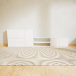 TV-Schrank Weiß - Fernsehschrank: Schubladen in Weiß & Türen in Weiß - 264 x 79 x 34 cm, konfigurierbar