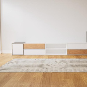 TV-Schrank Weiß - Fernsehschrank: Schubladen in Weiß & Türen in Weiß - 303 x 79 x 47 cm, konfigurierbar