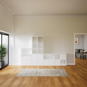 TV-Schrank Weiß - Fernsehschrank: Schubladen in Weiß & Türen in Weiß - 305 x 196 x 34 cm, konfigurierbar