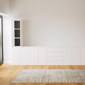 TV-Schrank Weiß - Fernsehschrank: Schubladen in Weiß & Türen in Weiß - 377 x 194 x 47 cm, konfigurierbar