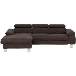 uno Ecksofa aus Velours Micky ¦ braun ¦ Maße (cm): B: 166 H: 72 T: 244