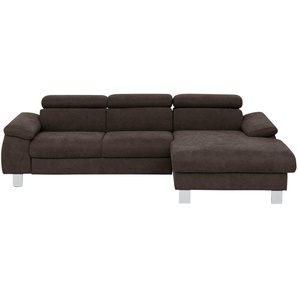 uno Ecksofa aus Velours Micky ¦ braun ¦ Maße (cm): B: 244 H: 72 T: 166