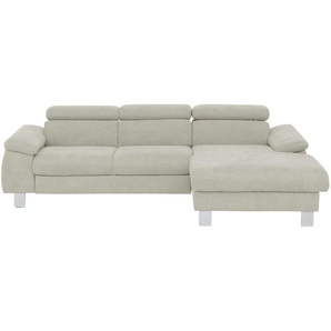 uno Ecksofa aus Velours Micky ¦ creme ¦ Maße (cm): B: 244 H: 72 T: 166