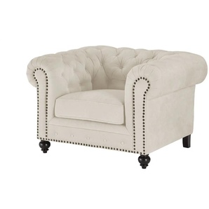 uno Sessel  Chesterfield Stoff ¦ creme ¦ Maße (cm): B: 124 H: 80 T: 100