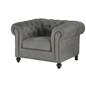 uno Sessel  Chesterfield Stoff ¦ grau ¦ Maße (cm): B: 124 H: 80 T: 100