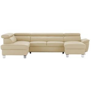 uno Wohnlandschaft aus Echtleder Avola ¦ beige ¦ Maße (cm): B: 315 H: 90 T: 208