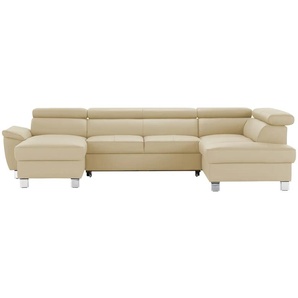 uno Wohnlandschaft aus Echtleder Avola ¦ beige ¦ Maße (cm): B: 315 H: 90 T: 208