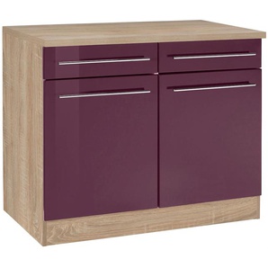 Unterschrank KOCHSTATION KS-Eton Schränke Gr. B/H/T: 100 cm x 85 cm x 60 cm, 2 St., lila (aubergine hochglanz) Breite 100 cm