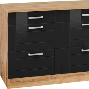 Unterschrank KOCHSTATION KS-Tinnum Schränke Gr. B/H/T: 120 cm x 85 cm x 60 cm, schwarz 120 cm breit, Metallgriffe, MDF Fronten, mit 2 Schubkästen