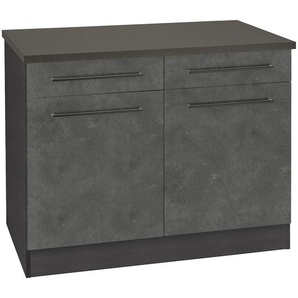 Unterschrank KOCHSTATION KS-Tulsa Schränke Gr. B/H/T: 100cm x 85cm x 60cm, 2 St., grau (betonfarben dunkel) 100 cm breit, 2 Schubkästen, Türen, schwarzer Metallgriff, MDF Front